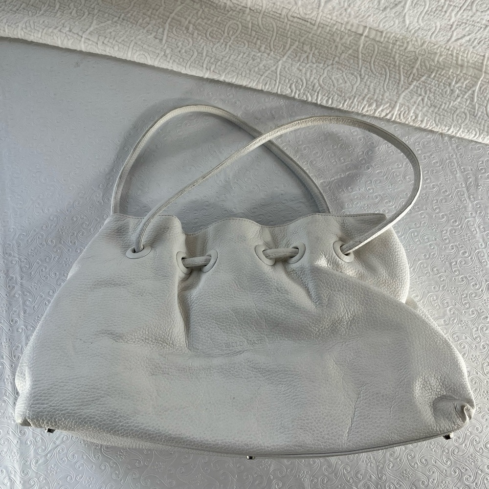 Paolo Masi White Leather Handbag made in Italy STAINED Hobo Bag Purse Satchel